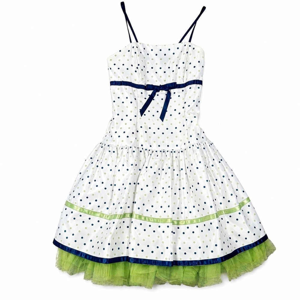 VTG Jessica McClintock Gunne Sax Dress Womens 5 Polka Dot Tulle Y2K Party Prom
